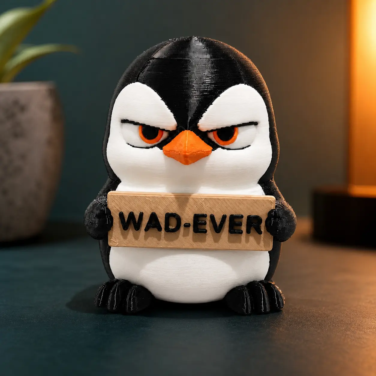 Funny WAD-EVER Penguin Figurine, Sarcastic 3D Printed Desk Decor, Grumpy Penguin Gift, Office Shelf Decor, Funny Coworker Gift