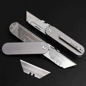  Titanium Alloy Utility Knife Pocket Knife with Clip Flipper EDC Mini Box Cutter Magnetic Opening Outdoor Utility For Outdoor With 12pcs Carbon Steel Blades