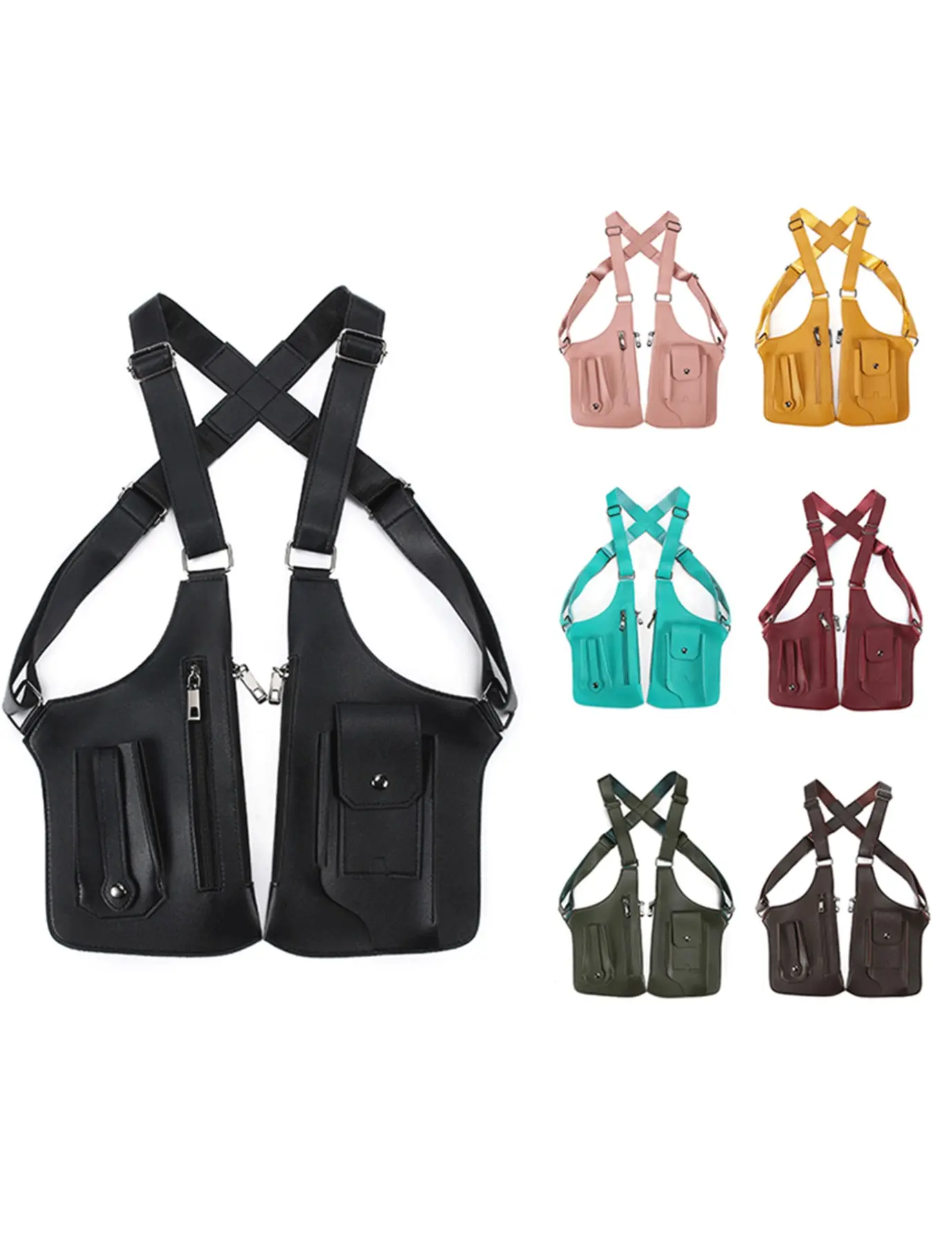 New Multi-Functional Vest Bag for Men, Dual Shoulder Tactical Outdoor Bag, Anti-Theft Design, Casual Waist Bag, Bum Bag, PU Fanny Pack