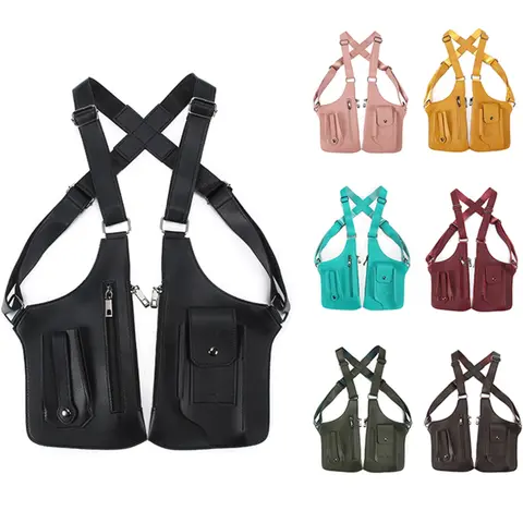 New Multi-Functional Vest Bag for Men, Dual Shoulder Tactical Outdoor Bag, Anti-Theft Design, Casual Waist Belt Bag, Bum Bag, PU Fanny Pack