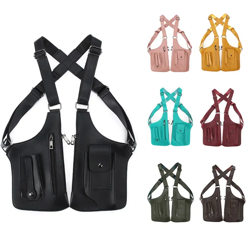 New Multi-Functional Vest Bag for Men, Dual Shoulder Tactical Outdoor Bag, Anti-Theft Design, Casual Waist Belt Bag, Bum Bag, PU Fanny Pack