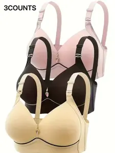 3-Pack Wireless Push-Up Bras, Seamless Comfort Fit, Breathable Soft Fabric, All-Season Wear, Full Coverage, Elegant Style