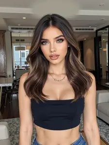 16 Inch Long Wavy Gradient Wigs for Women, Gorgeous Fluffy Wigs with Blunt Bangs, Synthetic Full Machine Wigs for Party, Daily Use, Fashion Fluffy Wigs