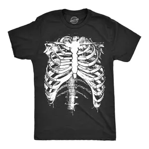 Mens Splattered Rib Cage T Shirt Cool Skeleton Costume Halloween Tee for Guys Mens Funny T Shirts Cool Vintage Fashion T-Shirt Gift Classic Menswear Halloween Apparel for Men Novelty Tees for Guys Black -