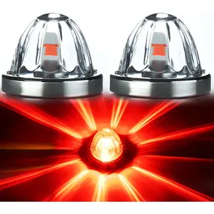 2Pcs Clear Lens Red LED Watermelon Lights, Glass Side Marker Turn Signal Lights with Stainless Steel Bezel, 12V Red Starburst Clearance Marker Lights for Peterbilt Kenworth Freightliner Semi Trucks