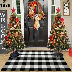 Black & White Classic Plaid Non-Slip Door Mat, 1-Piece Washable Buffalo Plaid, 2 Sizes Non-Woven Floor Mat, Christmas Decor & Housewarming Gift