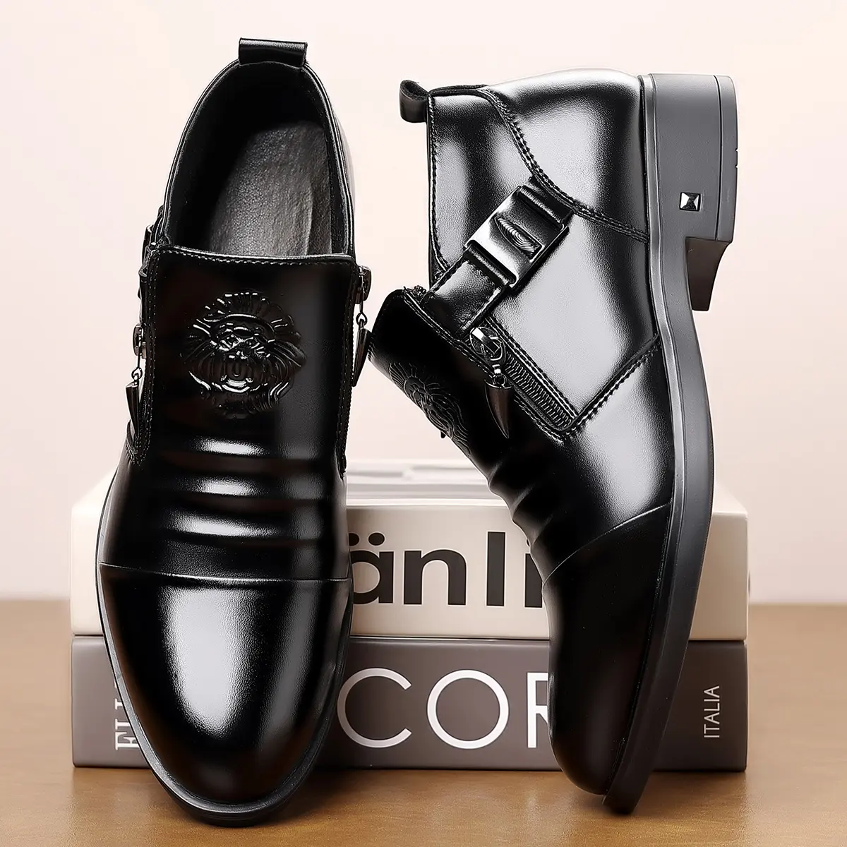 British style men's leather shoes - business casual low-top closed-toe shoes suitable for office work and bathroom - all-season comfort soft upper with patent leather surface  TikTok Black Friday Store