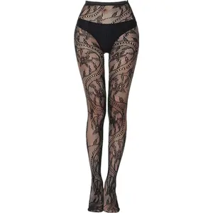 Women Sexy Tights Fishnet Stockings Patterned Leggings Thigh-High Black Socks Lace Pantyhose