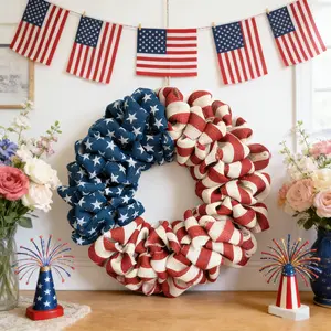 Bibelot 4th of July Patriotic Wreath Wreath 20Inch Patriotic Burlap Wreath 4th of July Memorial Day Handcrafted Stripe and Stars American Flag Printed Summer Front Door Home Decoration Indoor Outdoor,summervibes,summerwins summerwins