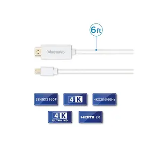 Xtrempro  6 ft. Mini Displayport to HDMI Cable Mini DP to HDMI DP Thundebolt Port - White