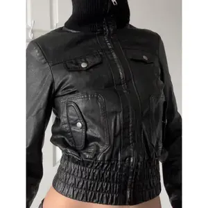 Women's PU Leather Jacket, Fall Winter Punk Style Slim-Fit High Neck Zipper Coat, Vintage Waist-Cut Short Outerwear