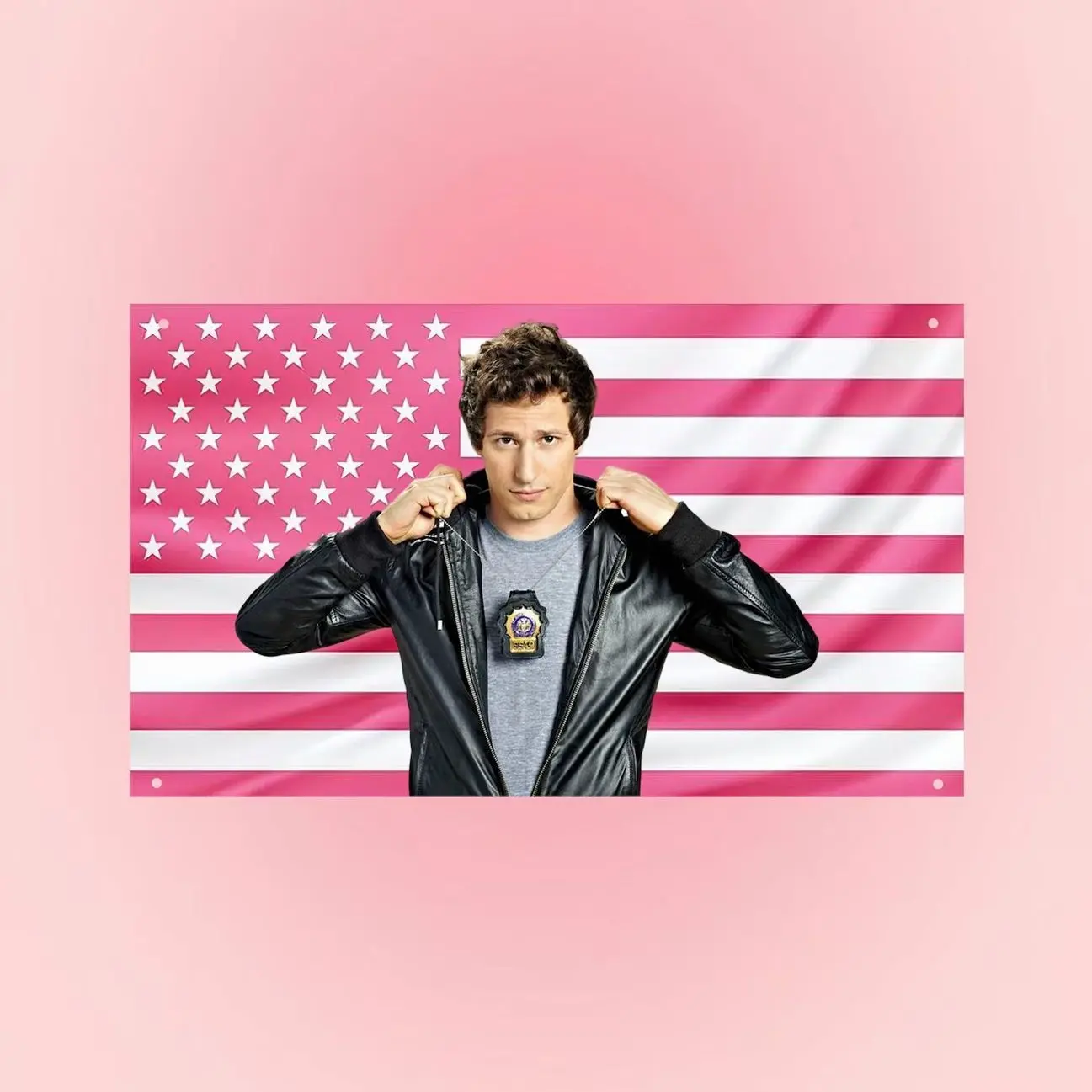 Jake Peralta Pink US Flag | Brooklyn Nine-Nine Wall Flag | Andy Samberg TV Show Decor | Pink Aesthetic Tapestry | B99 Fan Gift