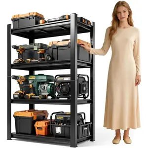 4-Shelf Heavy Duty Plastic Storage Shelves, 500lb Capacity, 54" H x 14" W x 12" D, Large Modular Shelving Unit Storage Organizer for Garage, , Warehouse & Gym, Storage Rack - Black