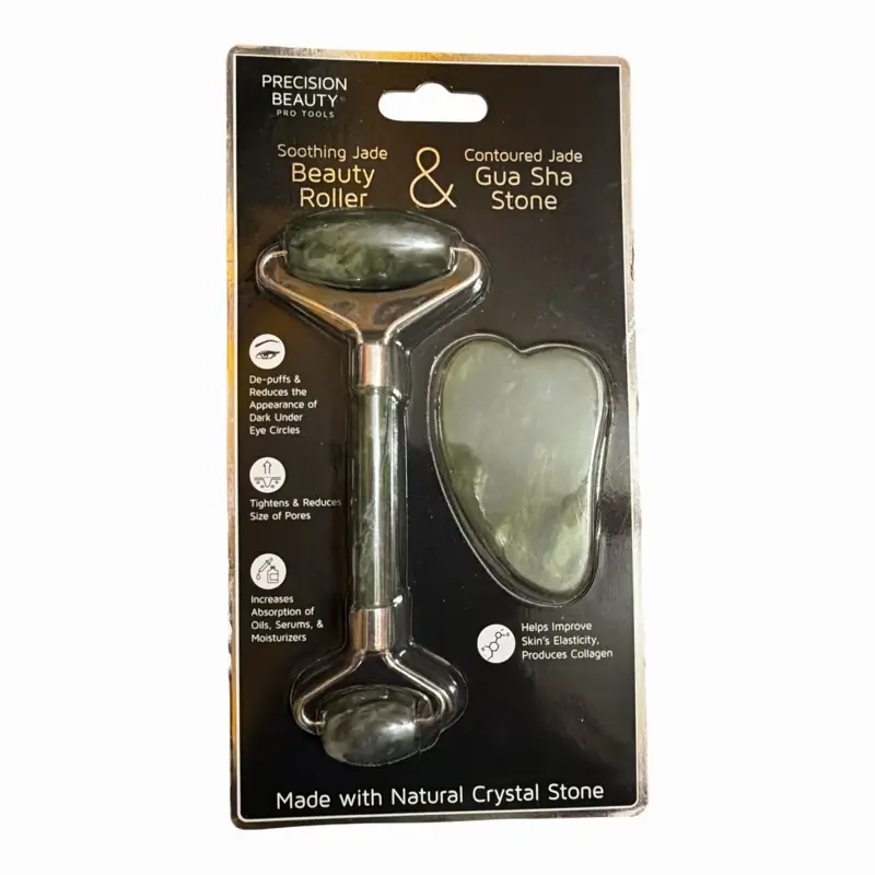 Natural Crystal Jade Roller and Gua Sha Stone Set, Beauty & Personal Care Massage device for Smoothing