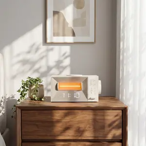 3 Brightness Levels LED Bedside Lamp, 15W Wireless Charger, Dual Alarm Clock with Natural Sleep Sounds