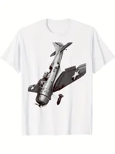 Men'S Vintage Military Aircraft Graphic T-Shirt - Soft, Breathable Cotton Crew Neck Short Sleeve Tee with Detailed Fighter Jet Design - Casual Outdoor Wear, Perfect Gift for Aviation Enthusiasts, Aviation Gifts, Unisex, Hot selling items, Lightweight - Re