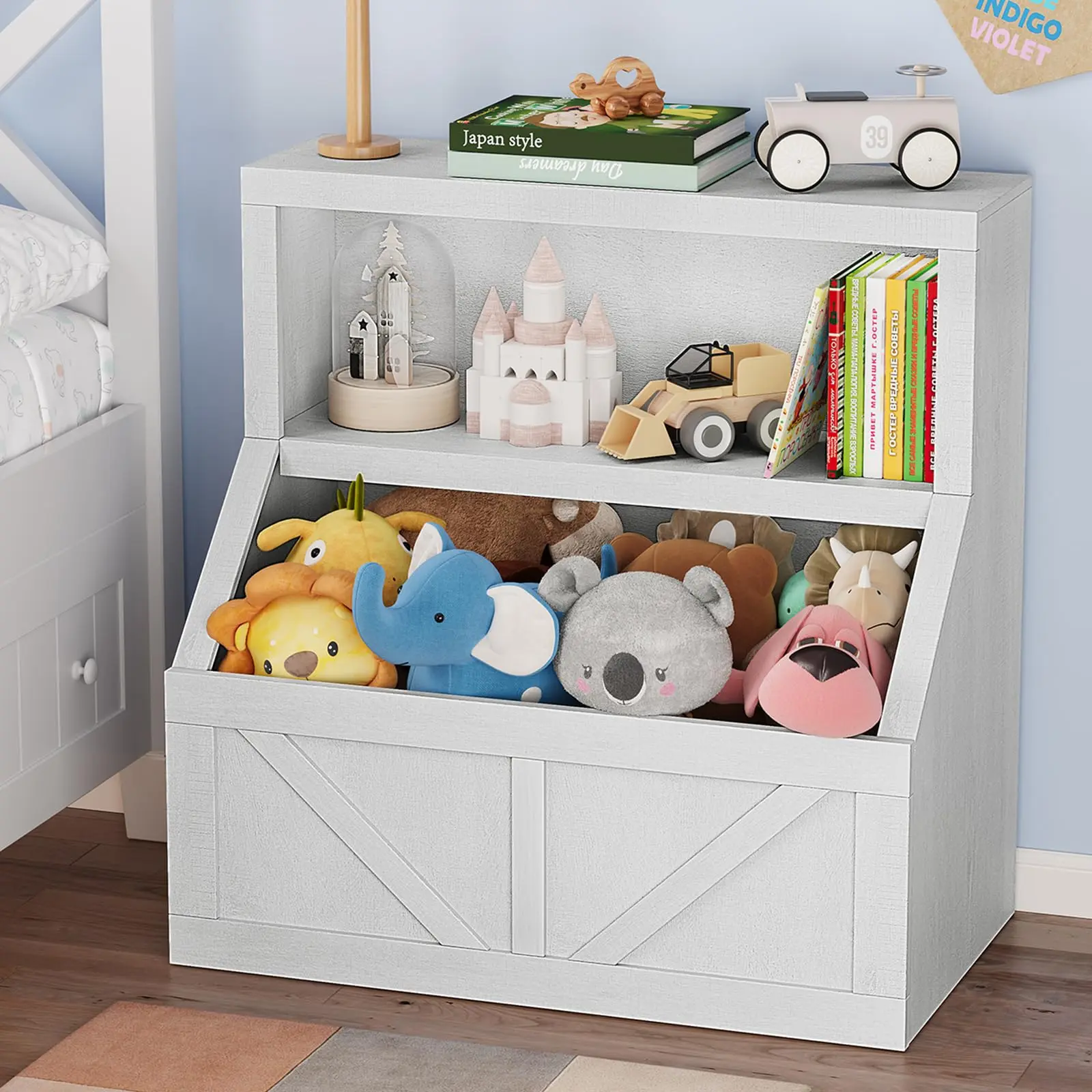 Gaomon Vintage White Sturdy Engineered Wood Cubby Bookcase Cabinet - Multi-Functional Storage Organizer with Anti-Tip Safe Device, Stable Base, Easy Setup, Assembly Required (31.42 x 16.56 x 32 in) for School, Kindergarten, Minimalist