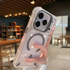 【 iPhone17 case 】Airbag anti fall lens bracket magnetic Phone case iphone17 Pro Max 16 15 Air for iPhone case silicone soft shell TPU shockproof