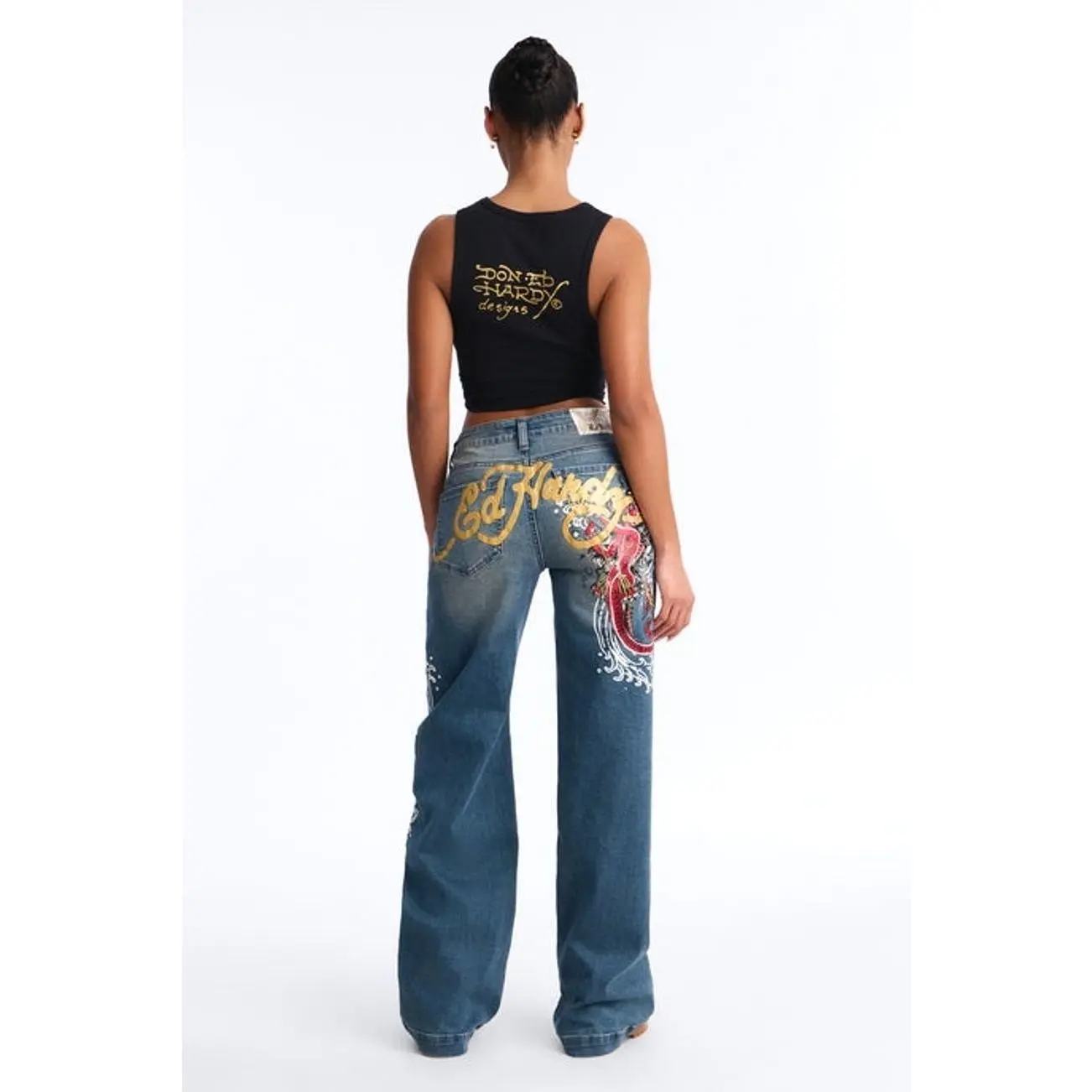 Ed Hardy Devil Mermaid Wide Leg Jeans - Vintage Wash H
