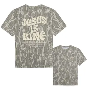 Jesus Is King Retro Cotton Camo T-Shirt Men's Casual Round Neck Short Sleeve Camo T-Shirt, Camo 3D T Shirt, 3D CAmo Shirt