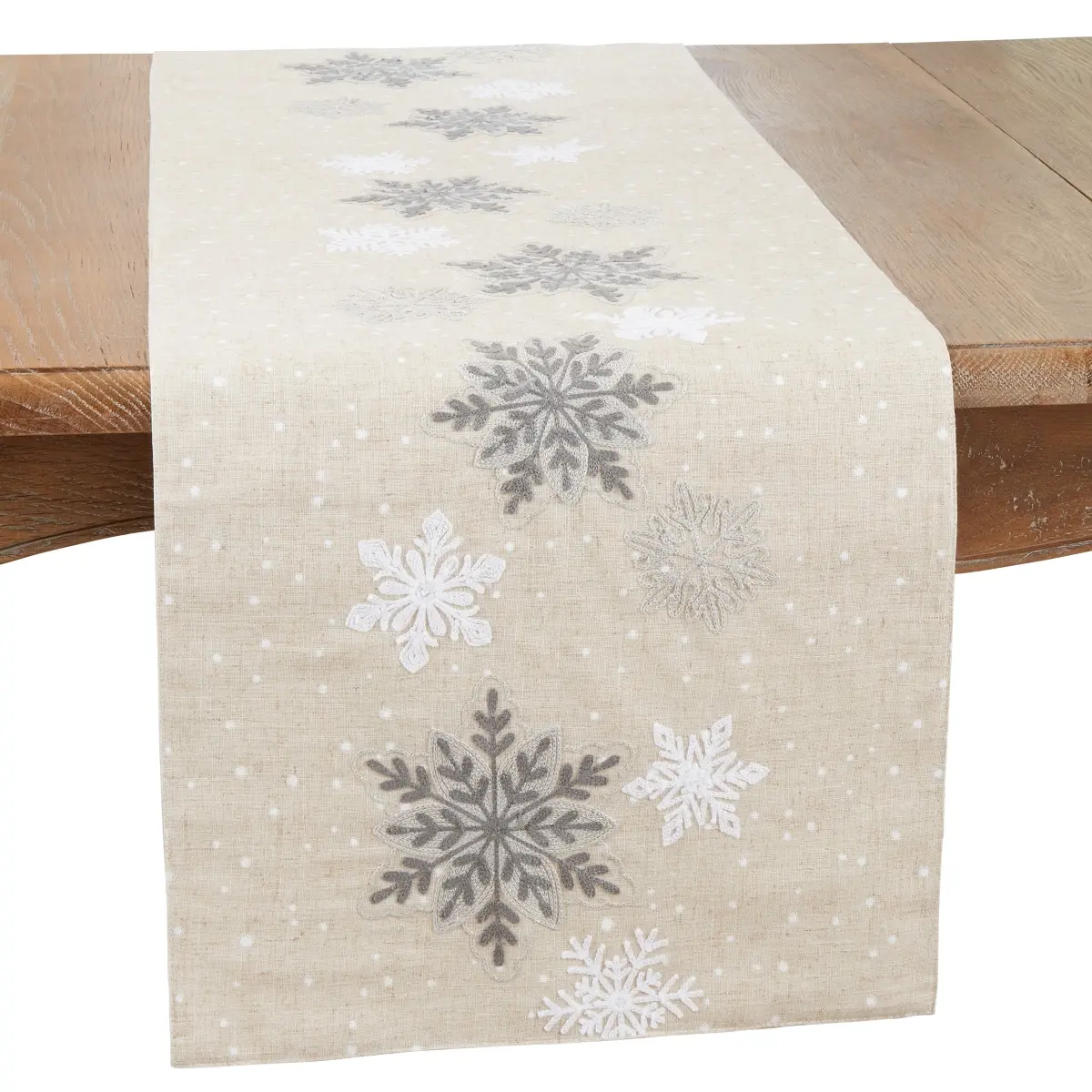 16 x 70 in. Frosty Snowflakes Oblong Table Runner, Natural, Table Decor, Dining Table Decor