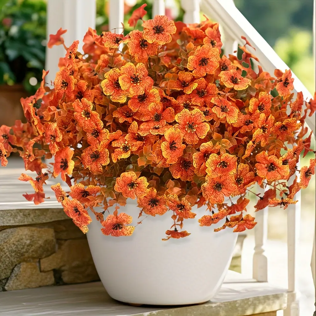 COROXAS UV-Resistant Artificial Flower Arrangement, 6/8/12/16-Piece Colorful Faux Flower Bouquets, Outdoor Fake Boxwood Bundles, Light Peach 12pcs/Set for Home Garden Wedding Mom-Approved Kids' Party Accent
