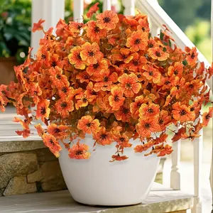 COROXAS UV-Resistant Artificial Flower Arrangement, 6/8/12/16-Piece Colorful Faux Flower Bouquets, Outdoor Fake Boxwood Bundles, Light Peach 12pcs/Set for Home Garden Wedding Mom-Approved Kids' Party Accent