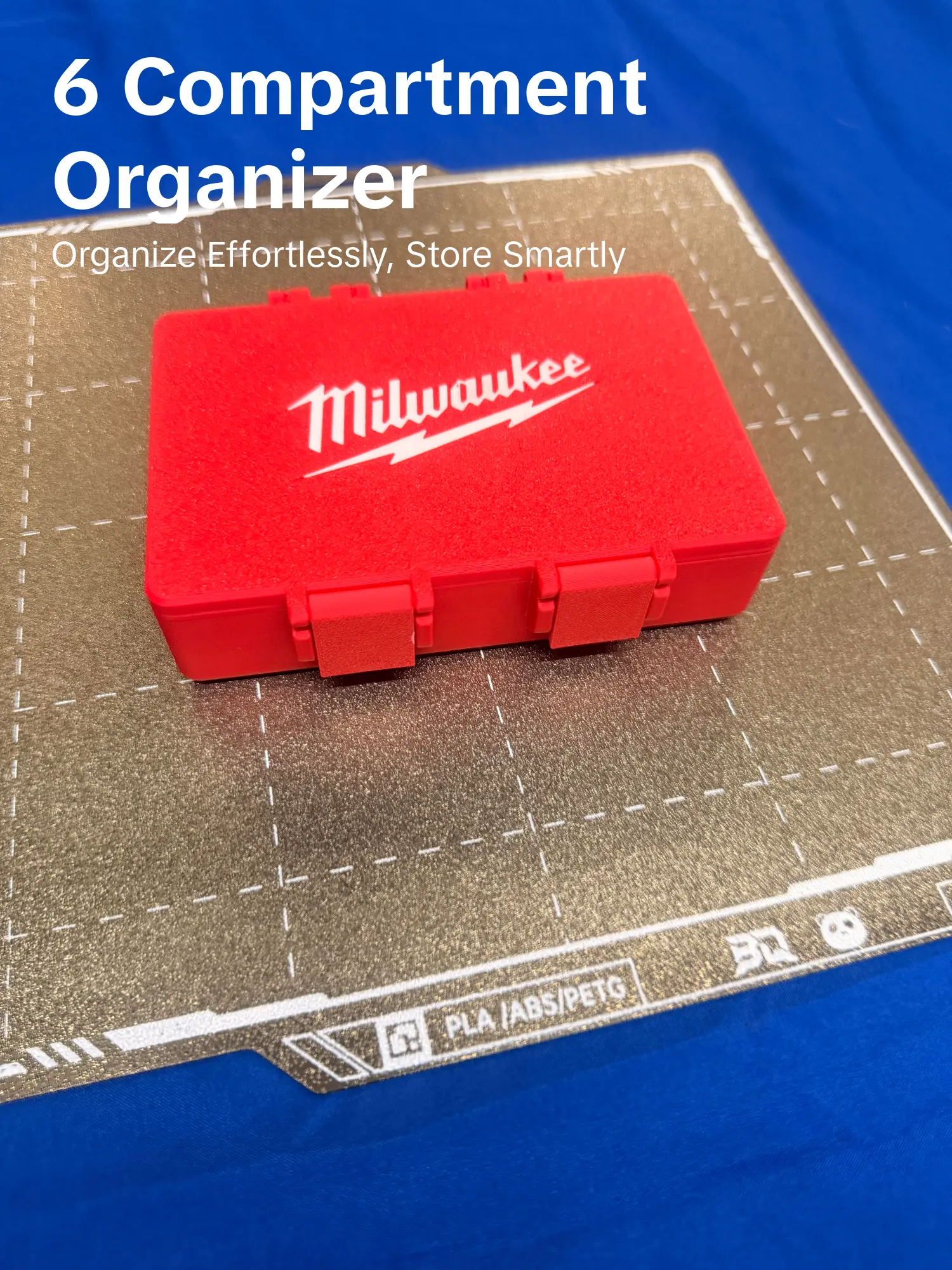 6-Compartment Small Parts Organizer Box with Hinged Lid and Dual Latches - Red 3D-Printed Storage Case