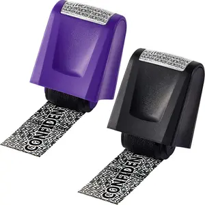 2 Pieces Identity Theft Prevention Stamp Guard Your ID Stamp Roller Address Blocker Wide Rolling Security for Mail(Medium,Black and Purple)