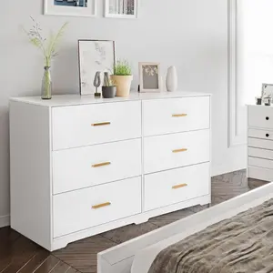 【GARVEE】Chest of Drawers with 6 Deep Drawers, Modern Durable Structure, Anti-Tipping Device, Suitable for Home, Office, and Living Room in White or Black Finish