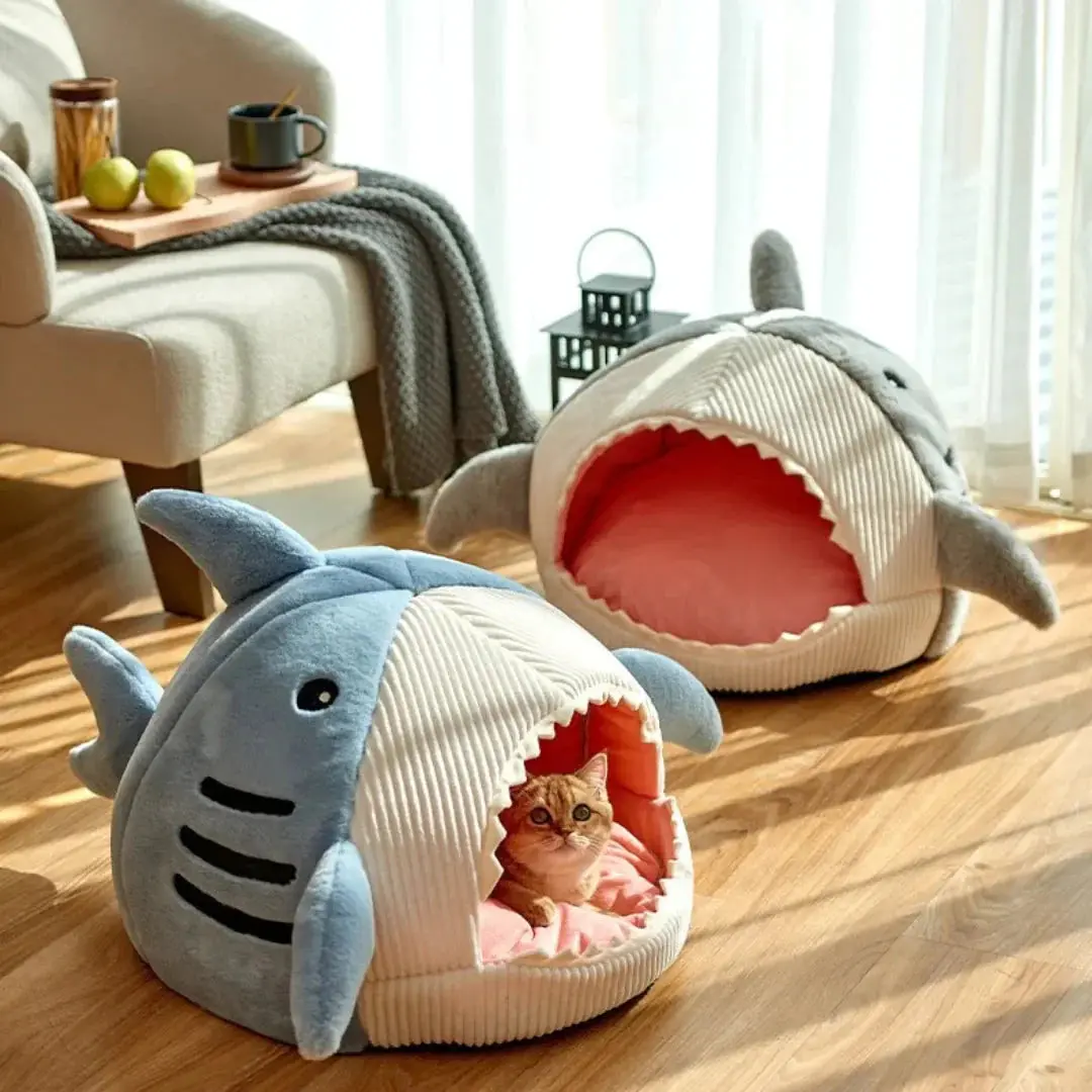Luxury Plush Shark Pet Bed - Fun Design & Ultra Soft Plush Comfort for Cats & Small Dogs - Cozy Haven for Play & Relaxation
