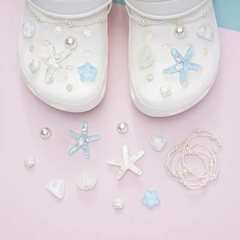 Charm Set Starfish Shells Handmade Cave Shoe Buckle DIY Accessories Button Charms for crocs Birthday Gifts Party Favors (No Shoes) cute decoration