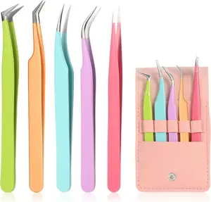 5pcs Eyelash Extension Tweezers High Precision，Straight and Curved Volume Lash Tweezers for Extensions，lash tweezers for eyelash extensions， Crafting， Girls Women Beginners