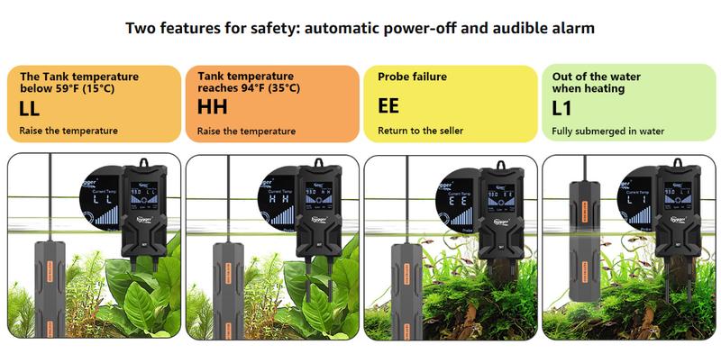 hygger Aquarium Heater, Submersible Fish Tank Heater with Over-Temperature Protection and Automatic Power-Off, Fish Heater with Digital Controller for Freshwater and Saltwater
