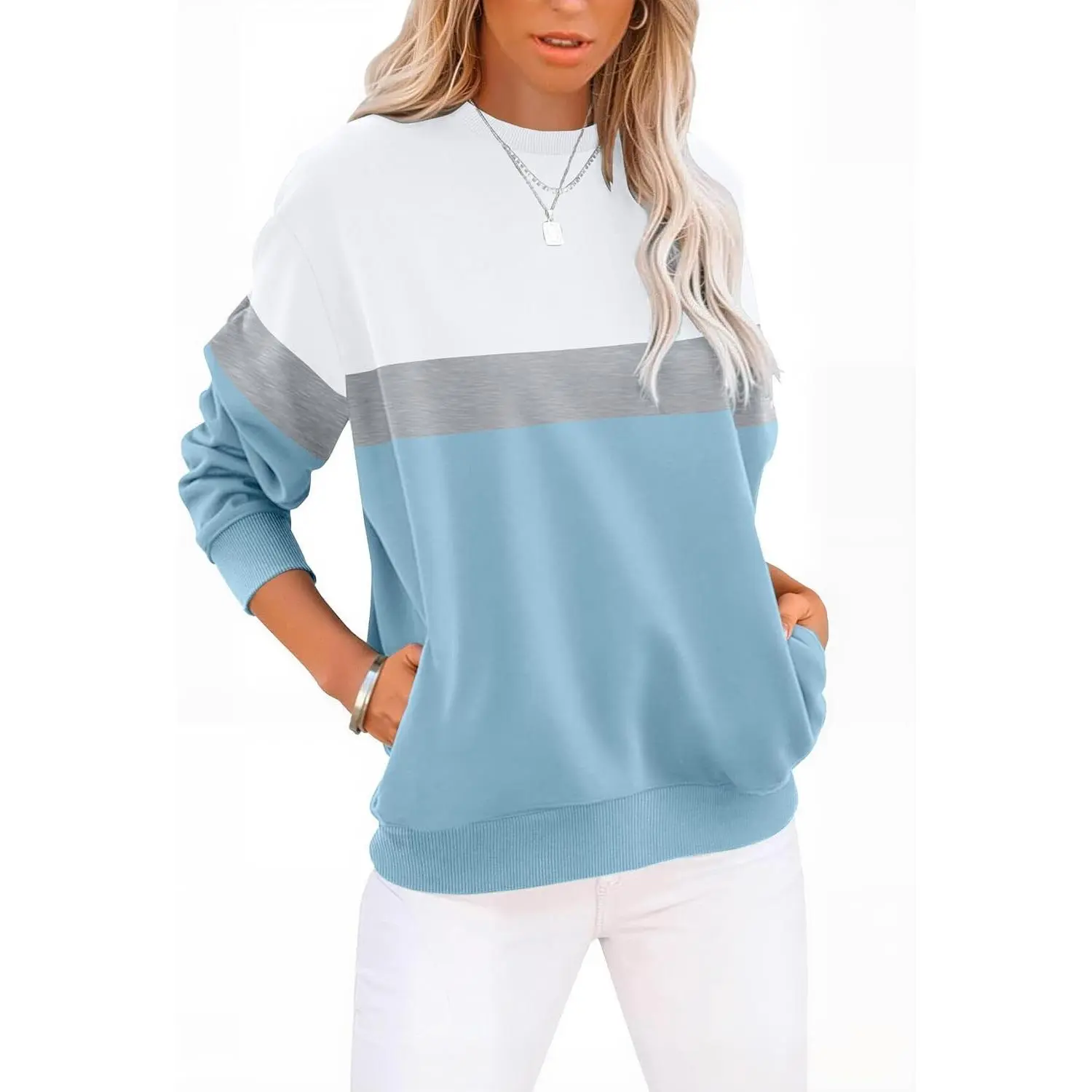 GKBK Womens Sweatshirts Cotton Crew Neck Lightweight Pullover Pocket Tops