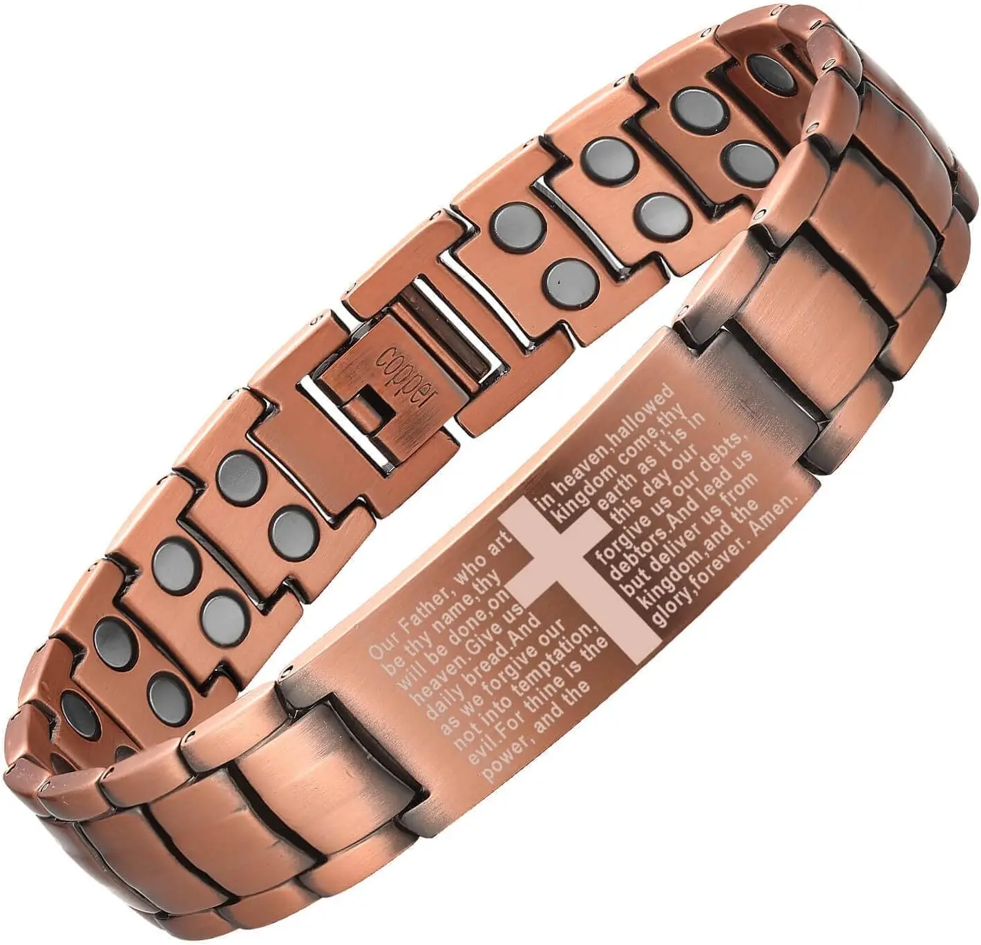Copper Bracelet for Men, Cross Copper Magnetic Bracelet with Ultra Strength Magnets, Adjustable Link Jewelry Box Gift (Sizing Tool)