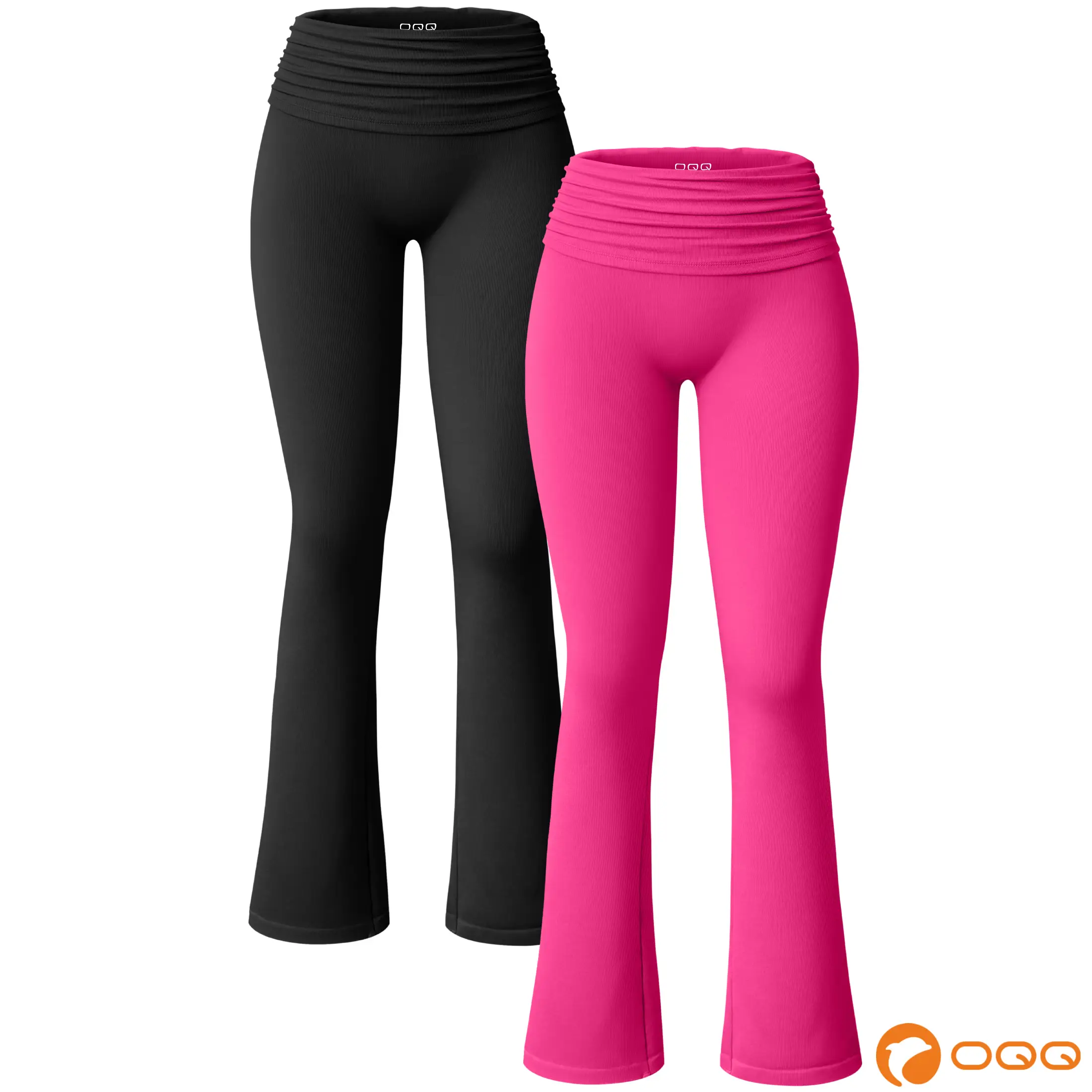 OQQ Women's 2 Piece Yoga Leggings - High Waist Pleated Ribbed Seamless Tracksuit Pants - Fabric, Spandex