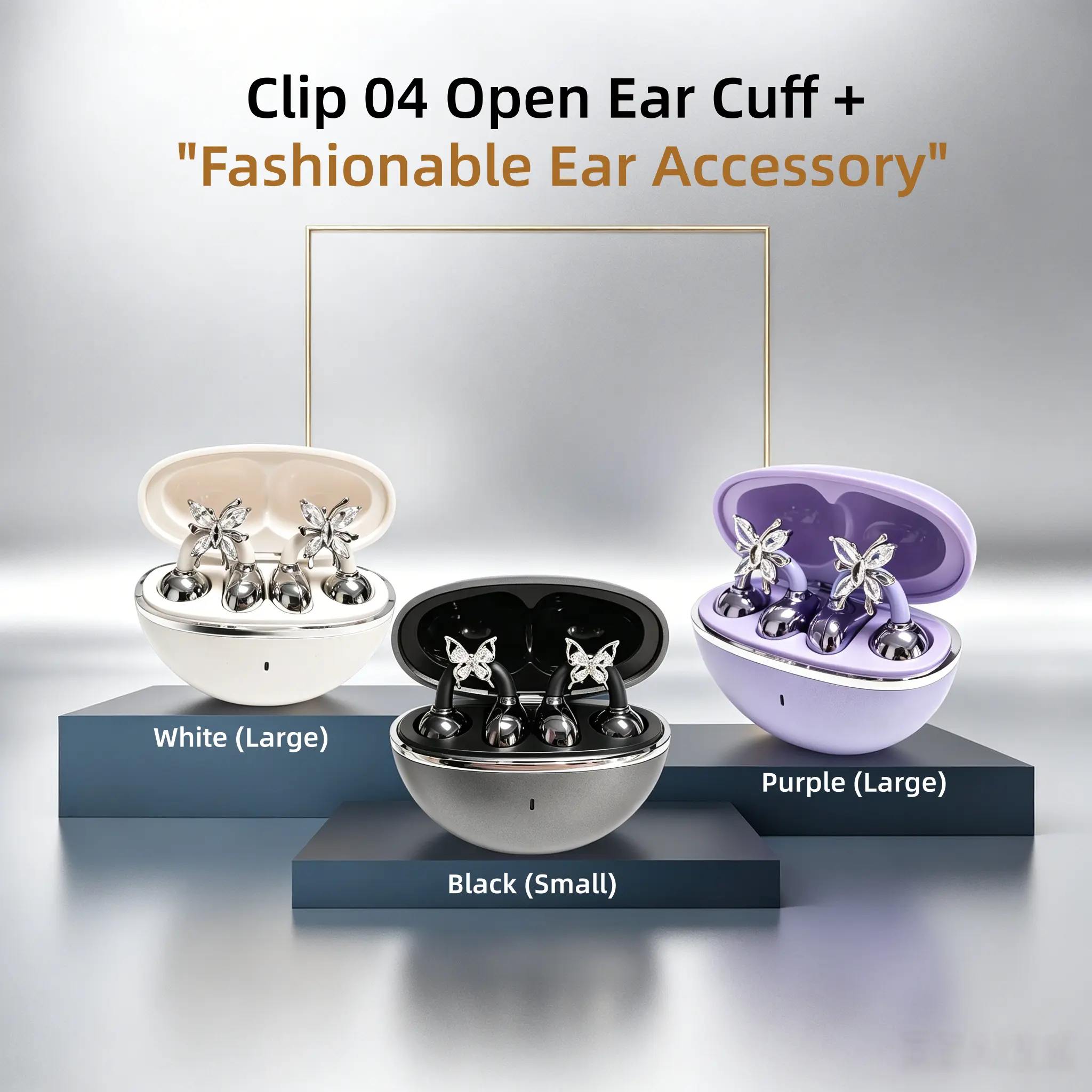 Fluffdrip Clip 04 Luxury Crystal Butterfly Open-Ear Earbuds - Clip-On Bluetooth Wireless Audio Headphones, Aesthetic Jewelry Earphones with Charging, Connection Features