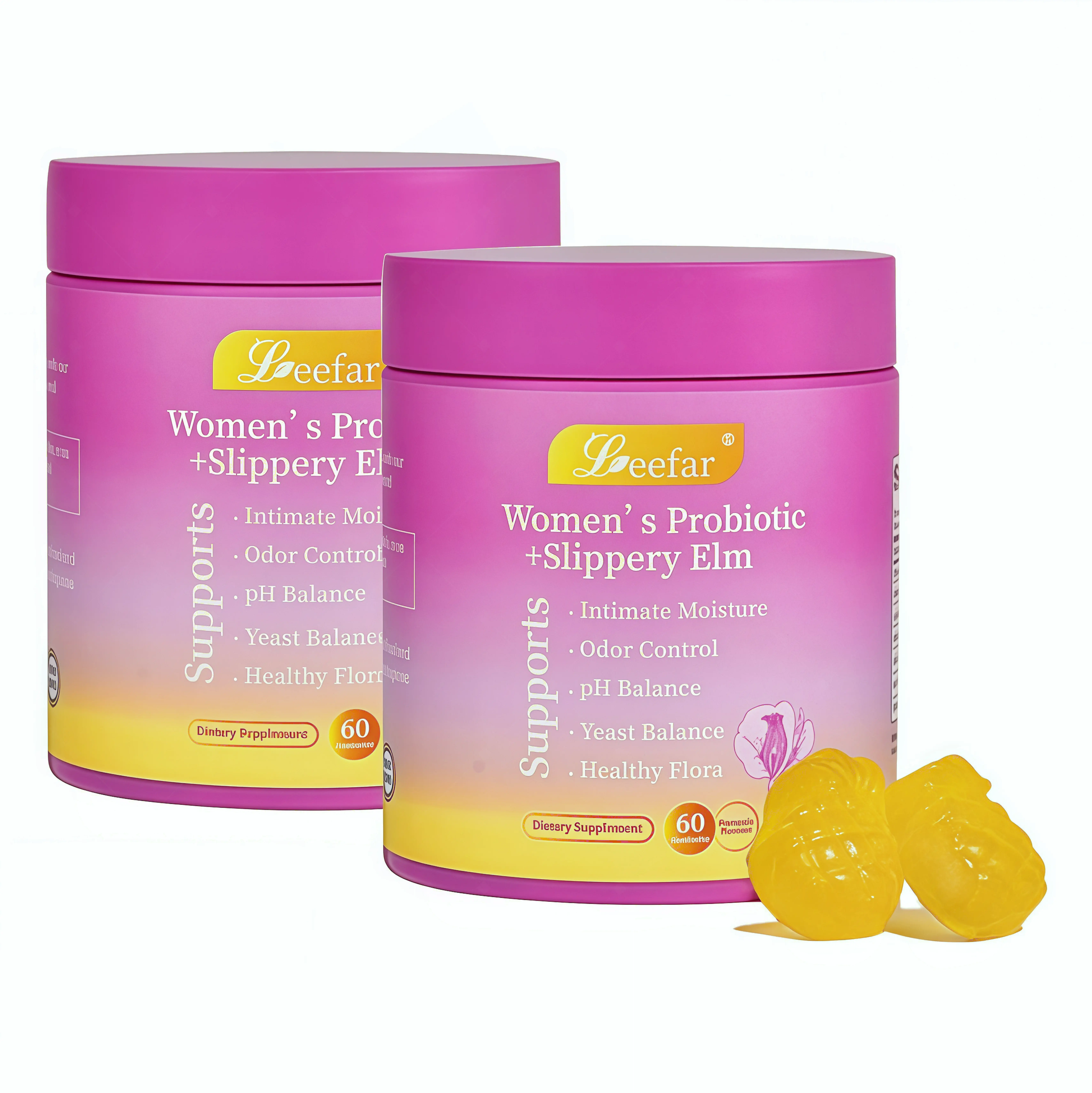 2 Piece LEEFAR Her Probiotics Gummies SR - All in One Solution with Slippery Elm and Prebiotics & Lactobacillus Probiotic Blend for Women's pH Balance and Dryness Hawaiian Pineapple Gummies Dietary Supplement