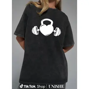 Fitness Barbell Tee – Washed Gym Shirt Ideal for Exercise and Weightlifting