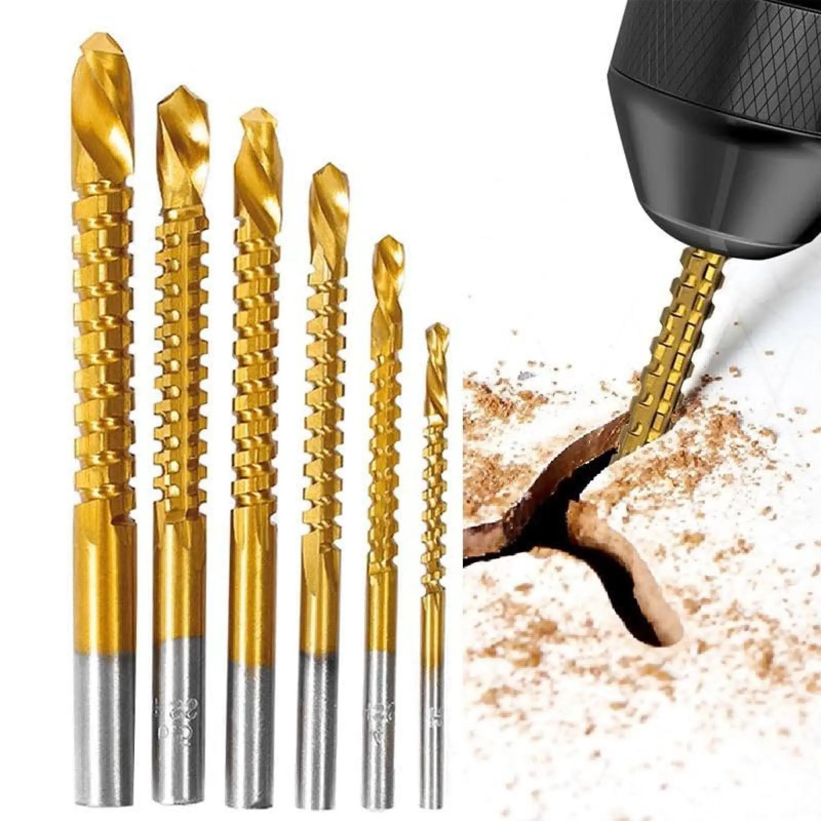 6-Pack Titanium-Plated High-Speed Steel Power Drill Bits Set Sideways Cutting (6mm, 8mm) - Straight Shank, Titanium Edge Hold, Hard HSS Resists Wear in Daily Use, Durable Tools & Hardware Specialty Hand Tools for Metal/Wood/Plastic Drilling