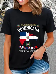 100% Cotton cotton Republica Dominicana For Women & Hispanic Dominican Flag T-Shirt casual Fashion graphic tees women