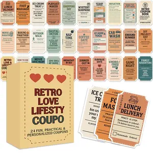 Retro Love Lifestyle Coupon Cards Set, Fun Vintage Romance Discount Vouchers, Perfect Gift for Couples, Casual Style, 24 Pieces