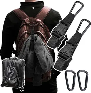 2 Pack Add a Bag Luggage Straps - Adjustable Suitcase Belts Travel Accessories - Jacket Gripper Arm Saver Easy to Carry Your Extra Bags (Black,Four Hooks)