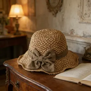 Retro Woven Handmade Straw Hat - Versatile, Elegant French Style, Ruffled Bow, Foldable, Breathable Sports & Outdoor Travel Beach Hat for Summer Vibes