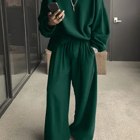 INCERUN Men's Fashion Menswear Solid Color Two-Piece Set Clothes, Casual Long Sleeve T-Shirt + Pants, Perfect for Daily Wear, Trouser