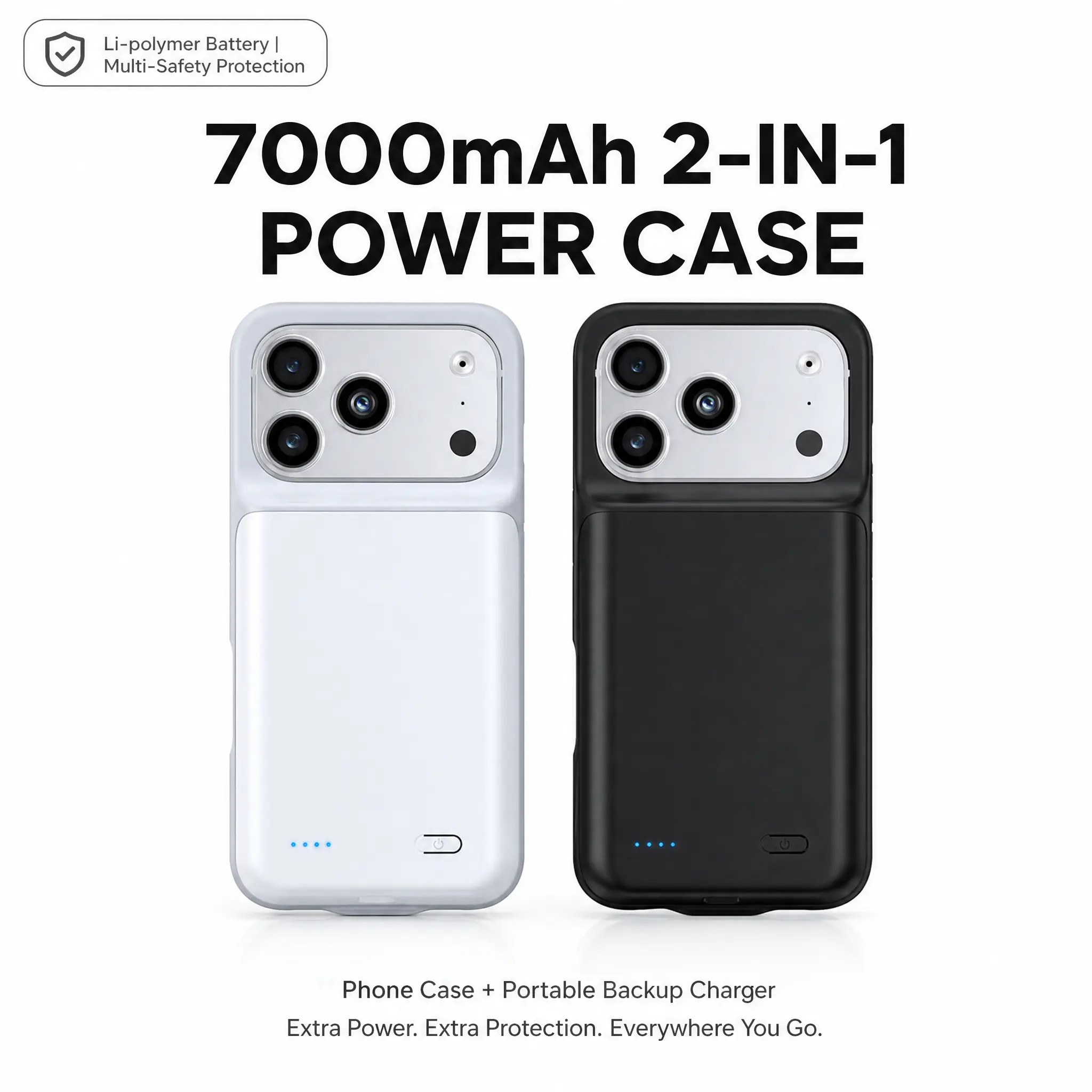 7000mAh 2-in-1 Battery Charging Protective Case for iPhone 17 Series, Portable Backup Power Case with Type-C Port, Ideal for Daily Commute and Travel Compact Plug