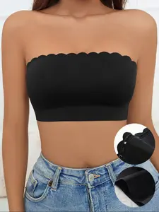 Women's Strapless Seamless Bra, Steel Ring Nude Color Top, Casual Comfort Elastic Design, Ruffle Hem, No Padding Innerwear