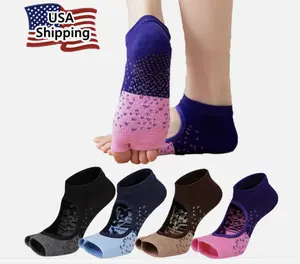 Yoga Pilates Toeless Socks with Grips ,Non Slip Half Toe for Barre Ballet Dance