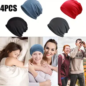 4PCS Cotton Slouchy Beanie Hip-Hop Soft Lightweight Running Beanie Adult Skull Hats Cap for Men Women momma